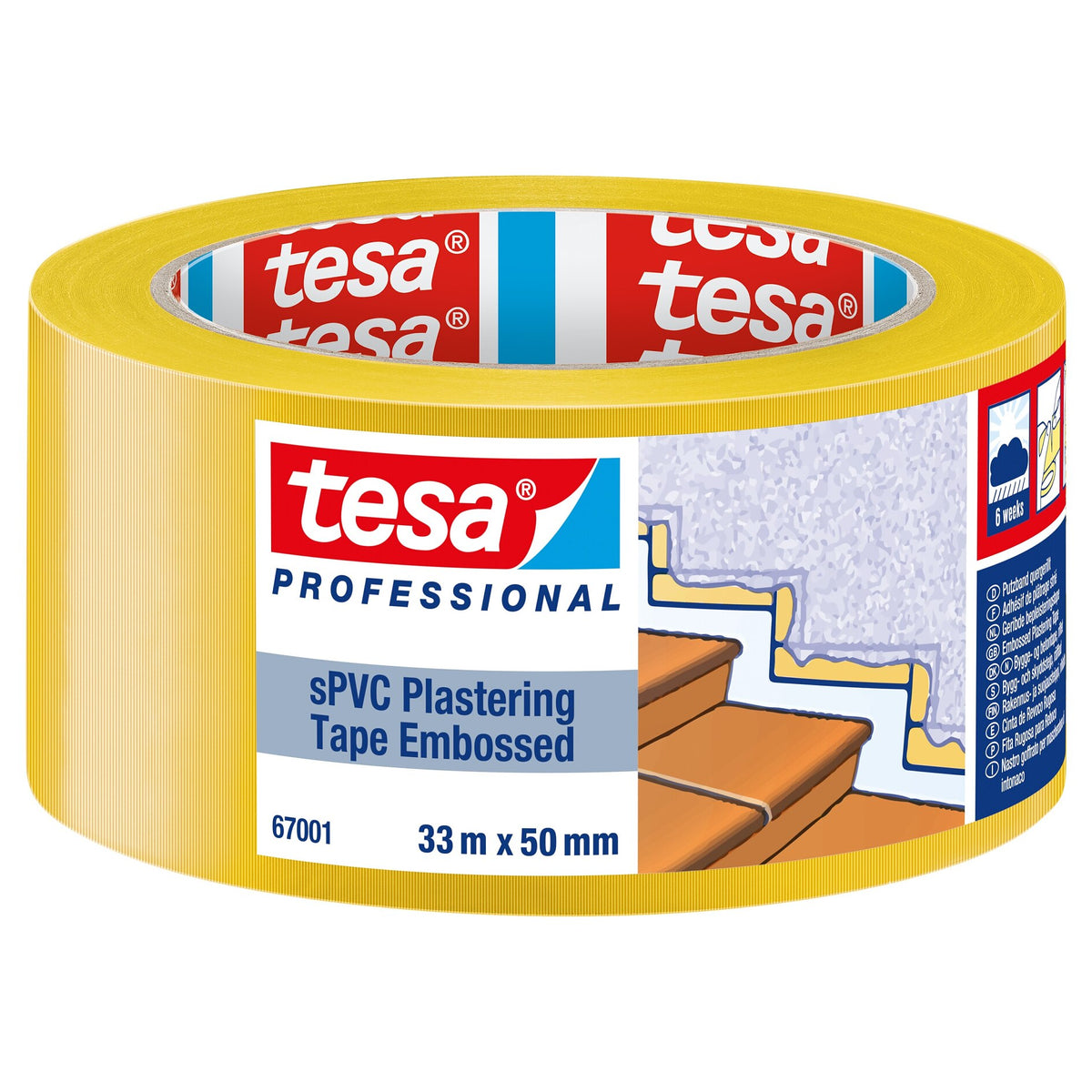 tesa Professional 67001 Putzband sPVC quergerillt, gelb 33 m x 50 mm