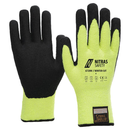 NITRAS TAEKI WINTER CUT, Schnittschutzhandschuhe, neongelb / schwarz