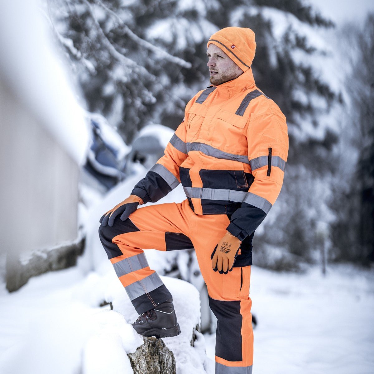 NITRAS MOTION TEX VIZ, veste pilote haute visibilité, orange fluo/bleu marine