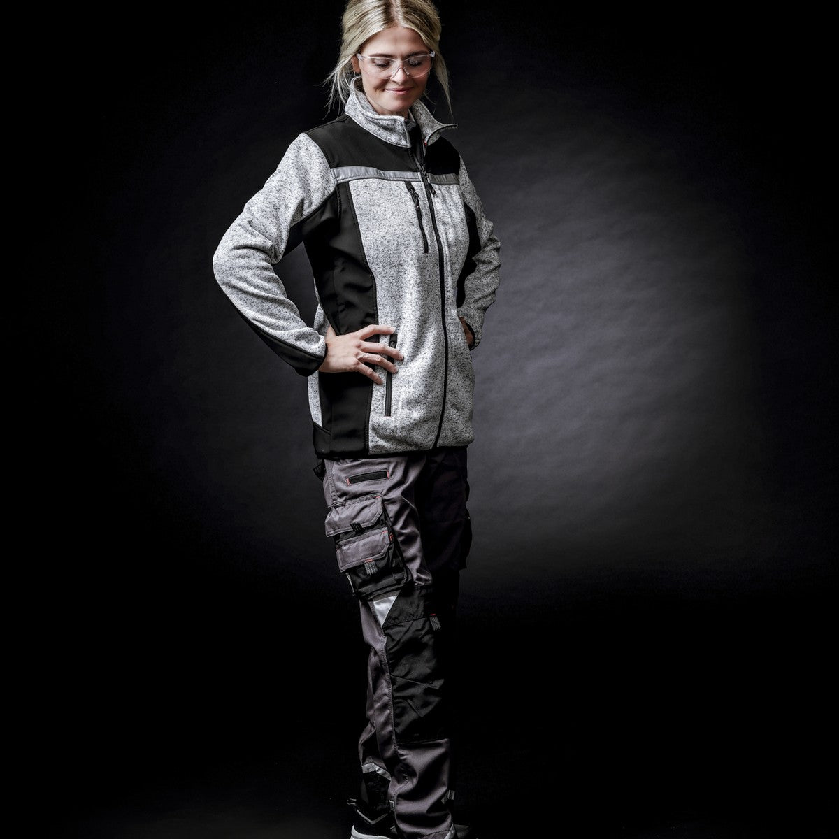 NITRAS MOTION TEX PLUS, veste softshell tricotée, gris clair / noir