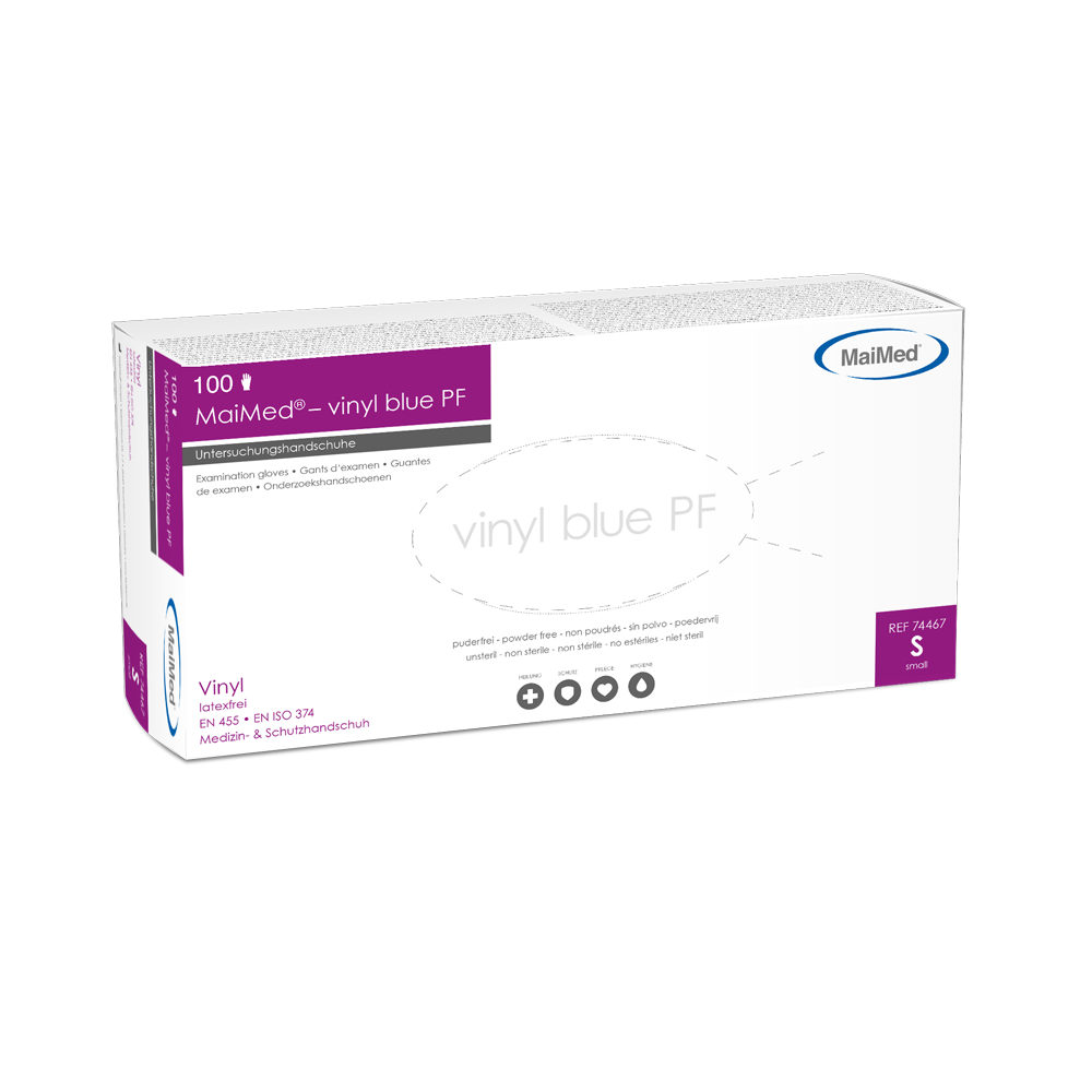 MaiMed-vinyl blue PF, unsteril, puderfrei Vinyl-Untersuchungshandschuhe zu 100 St./Box