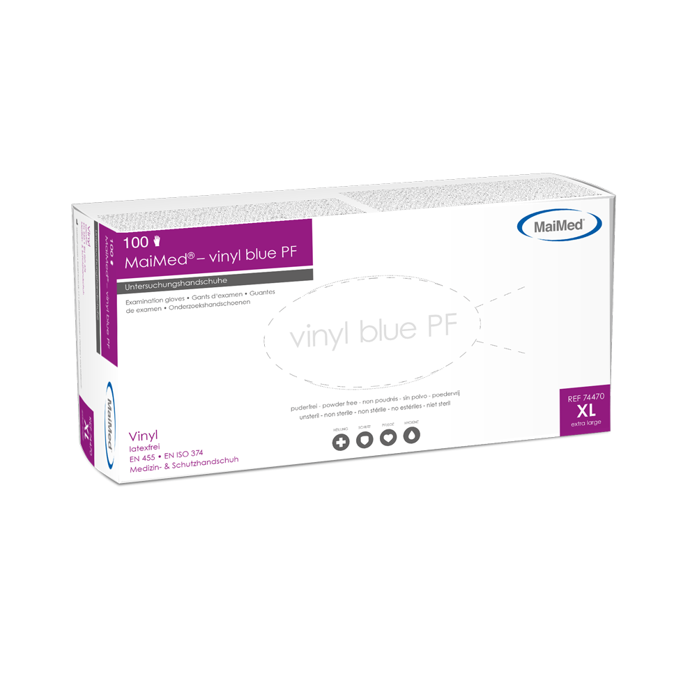 MaiMed-vinyl blue PF, unsteril, puderfrei Vinyl-Untersuchungshandschuhe zu 100 St./Box
