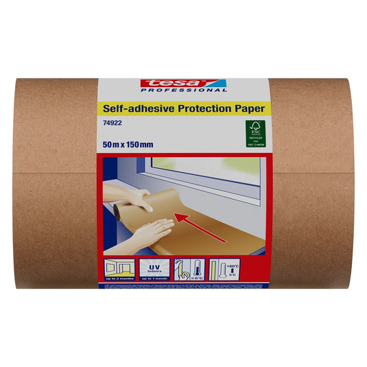 tesa Professional 74922 Papier de protection autocollant, couleur chamois, 50 m x 150 mm