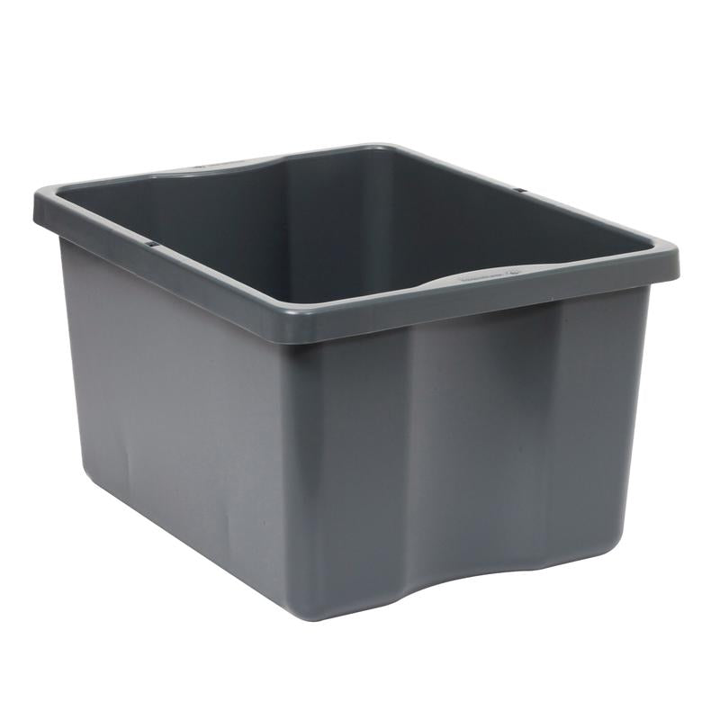 Le tiroir TASKI de Diversey Deutschland GmbH & Co. OHG est un grand conteneur de rangement rectangulaire de couleur gris foncé en plastique avec des coins légèrement arrondis et un bord renforcé, idéal comme solution de rangement durable, illustré sur fond blanc.