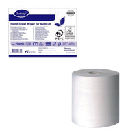 Sous l'étiquette du produit, on peut voir un rouleau blanc de papier essuie-tout ou de chiffon à deux couches en cellulose, destiné aux distributeurs Autocut de Diversey Deutschland GmbH & Co. OHG ; il est certifié écologique et mesure 150 m par rouleau (Ø 180 mm).