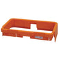 Ein orangefarbener TASKI Nano Abdeckrahmen (75-110L) von Diversey Deutschland GmbH & Co. OHG, entworfen für den Nano Tucheimer-Halter 75-110L (Doppelhalter 7518886), verfügt über Schlitze, einen Ausschnitt und ein Barcode-Etikett in einer Ecke auf weißem Hintergrund.