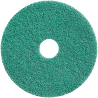 Le Twister Pad de Diversey Deutschland GmbH & Co. OHG est un tampon de nettoyage vert et rond, doté d'un trou central et d'une texture rugueuse, représenté ci-dessus sur fond blanc – idéal pour l'entretien des sols en pierre.