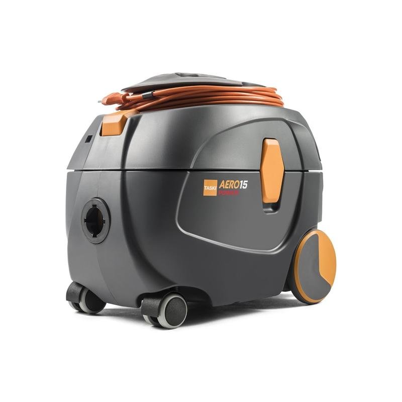 Le TASKI Aero 15 Power de Diversey Allemagne est un aspirateur à cuve robuste et silencieux avec un moteur puissant de 800W et des accents orange - idéal pour le nettoyage professionnel. Emballage : 1 pièce.