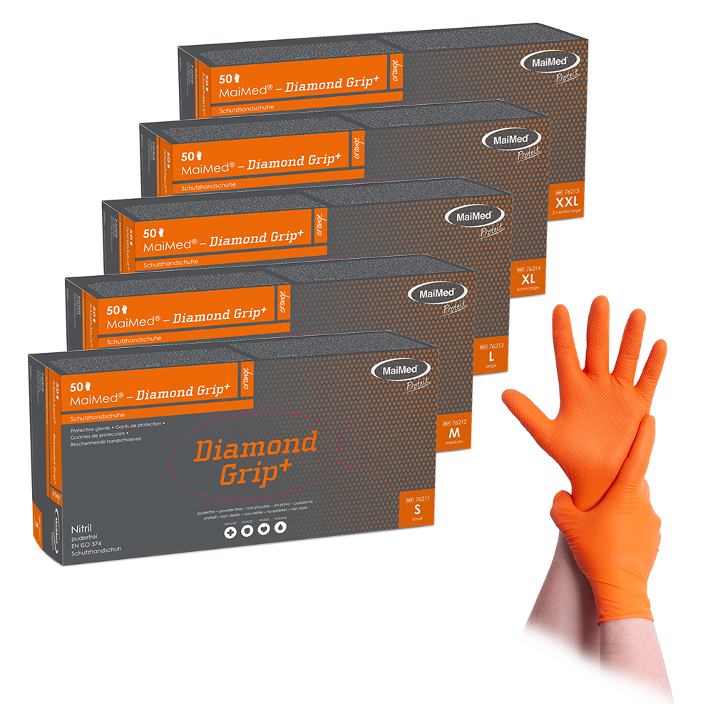 MaiMed-Diamond Grip+ orange, unsteril, pf Latexfreier Nitril-Handschuh