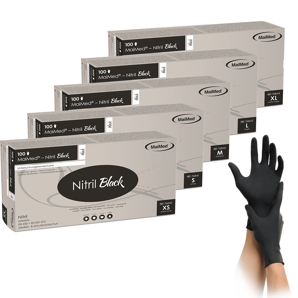 MaiMed-Nitrile Black gants noirs, non stériles, non poudrés et sans latex 100 pièces/boîte