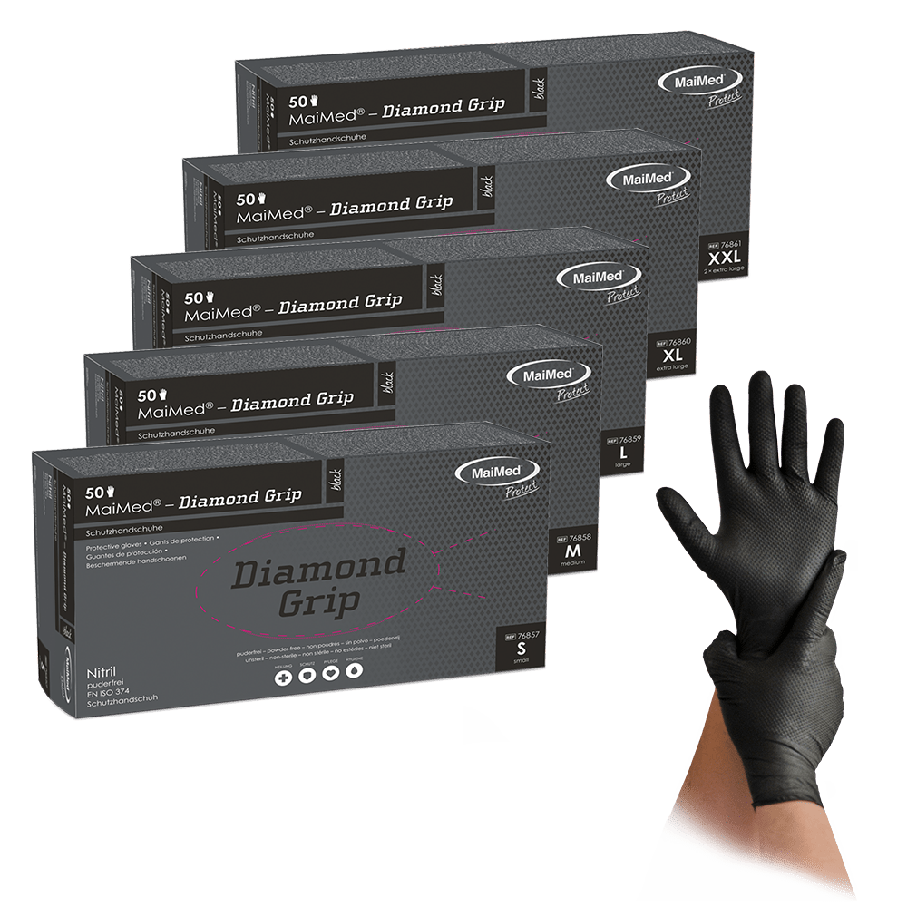 MaiMed-Diamond Grip schwarz, unsteril, pf Latexfreier Nitril-Handschuh