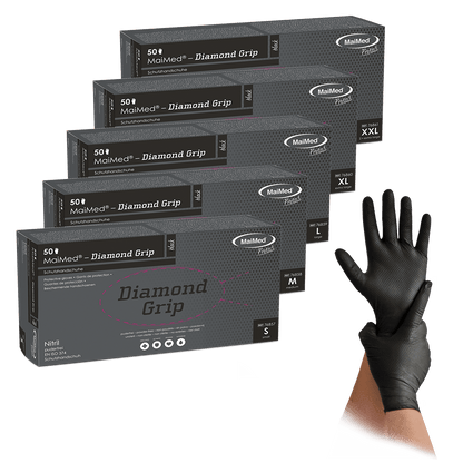 MaiMed-Diamond Grip schwarz, unsteril, pf Latexfreier Nitril-Handschuh