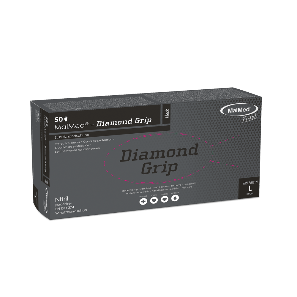 MaiMed-Diamond Grip schwarz, unsteril, pf Latexfreier Nitril-Handschuh