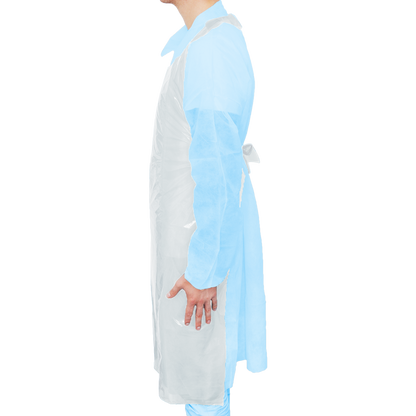 MaiMed-Apron Light PE, tablier en PE 75x120cm blanc, 100 pièces/paquet, bloqué, surface lisse | Paquet (100 pièces)