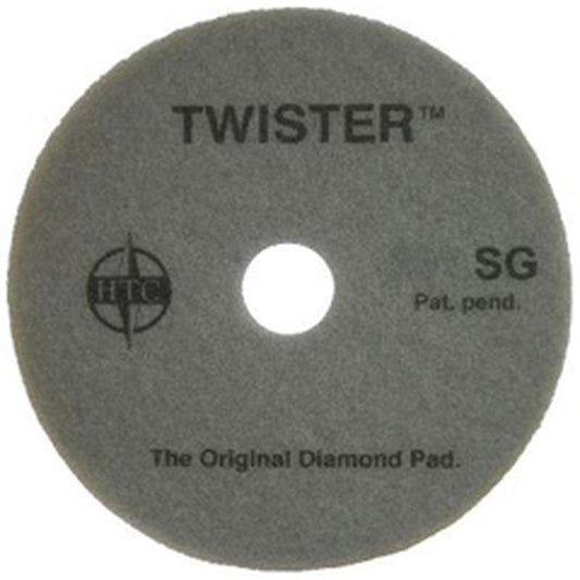 Das Twister Pad 10000 von Diversey Deutschland GmbH & Co. OHG ist ein runder, grauer Pad mit "TWISTER SG", "HTC", "Pat. pend." und "The Original Diamond Pad" Aufdruck - ideal zum Reinigen und Polieren von Hartböden für brillanten Glanz.