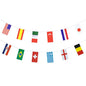 Zwei PAPSTAR Flaggenketten Papier (10 m, schwer entflammbar) mit 32 Nationen, darunter die USA, Spanien und Japan, hängen vor einem weißen Hintergrund. Dekorativ und schwer entflammbar für mehr Sicherheit von PAPSTAR GmbH.