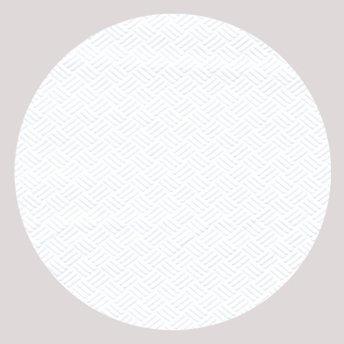 Un cercle blanc avec un motif subtil de croix en losange, inspiré de la nappe PAPSTAR (papier, blanc, 8 m x 118 cm), est centré sur un fond gris clair. De fines lignes bleues forment une grille régulière qui reflète le design de PAPSTAR GmbH.