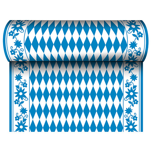 Der PAPSTAR Tischläufer, stoffähnlich Airlaid (24 m x 40 cm) der PAPSTAR GmbH besticht durch ein blau-weißes Rautenmuster in der Mitte und ein blaues Blumenmuster am Rand – ideal als festlicher Tischläufer für besondere Anlässe.
