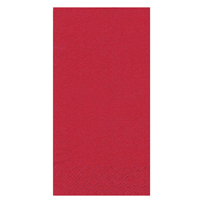 Une serviette en papier rouge 3 plis unique de la société PAPSTAR GmbH (PAPSTAR 250 serviettes, 1/8 pli) avec un motif en relief subtil au bas sur un fond blanc.