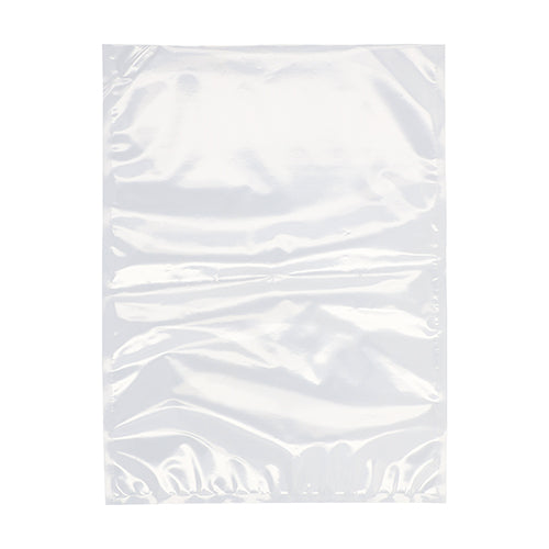 Un sachet à souder Starpak 100, PA/PE transparent, de Starpak est posé à plat sur un fond blanc. Ce sac lisse et légèrement froissé est idéal pour les machines à vide à cloche, pour garder les aliments frais.