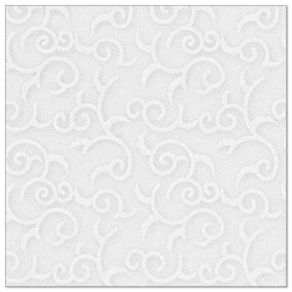 Les PAPSTAR GmbH ROYAL Collection 50 serviettes blanches (1/4 pliées, 40 x 40 cm) sont ornées d'un motif de volutes embossé qui ajoute structure et style - idéal pour des tables élégantes.