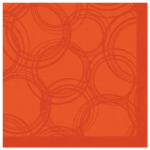 Die PAPSTAR 50 Servietten "ROYAL Collection" 1/4-Falz 40 x 40 cm nektarine der PAPSTAR GmbH bringt mit ihrem quadratischen nektarinen-orangen Farbton und den dezenten Kreismustern sowie der unifarbenen Bordüre eleganten Stil auf den Tisch - ideal für jedes Ambiente.