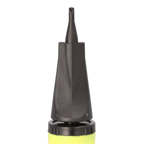 Un gros plan de la PAPSTAR pompe pour ballons en aluminium de PAPSTAR GmbH en jaune (28x4,5 cm), photographiée sur fond blanc - son design élancé rappelle un accessoire de fête compact ou une mini-pompe à ballons.