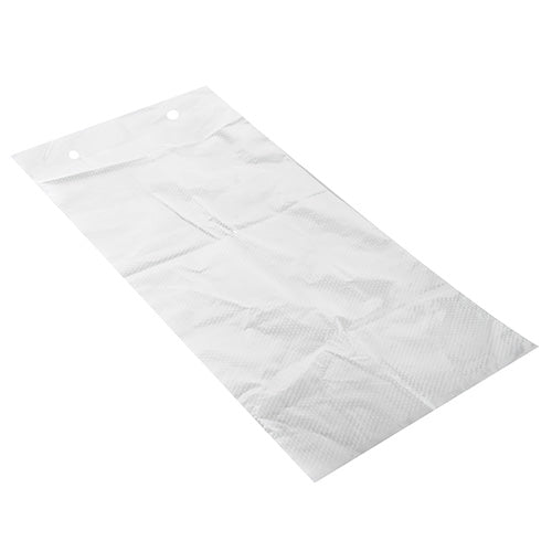 Un sac plat rectangulaire et transparent Starpak 2000 en CPP clair perforé en flamme, bloqué à 100 sacs, présente deux petits trous ronds sur le bord supérieur, représenté sur un fond blanc.