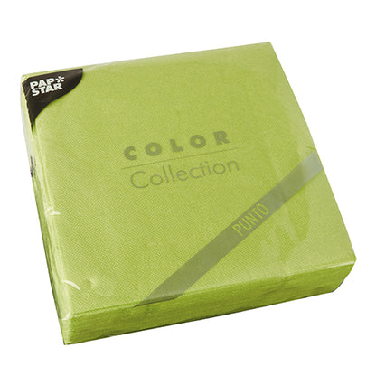 Eine versiegelte Packung mit 30 PAPSTAR-Servietten, 2-lagig „PUNTO“ (38 x 38 cm, 1/4-Falz) der PAPSTAR GmbH, mit Punktemuster und in transparenter Folie verpackt.