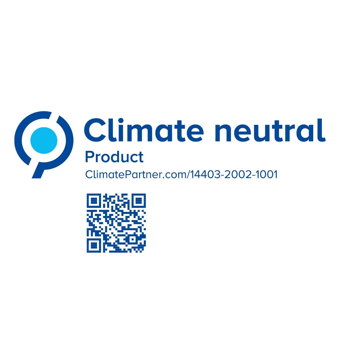 Un logo rond bleu "Produit climatiquement neutre" avec URL et QR-Code - parfait pour PAPSTAR GmbH 20 serviettes, 33 cm x 33 cm, 3 couches, plié en 1/4 naturel.