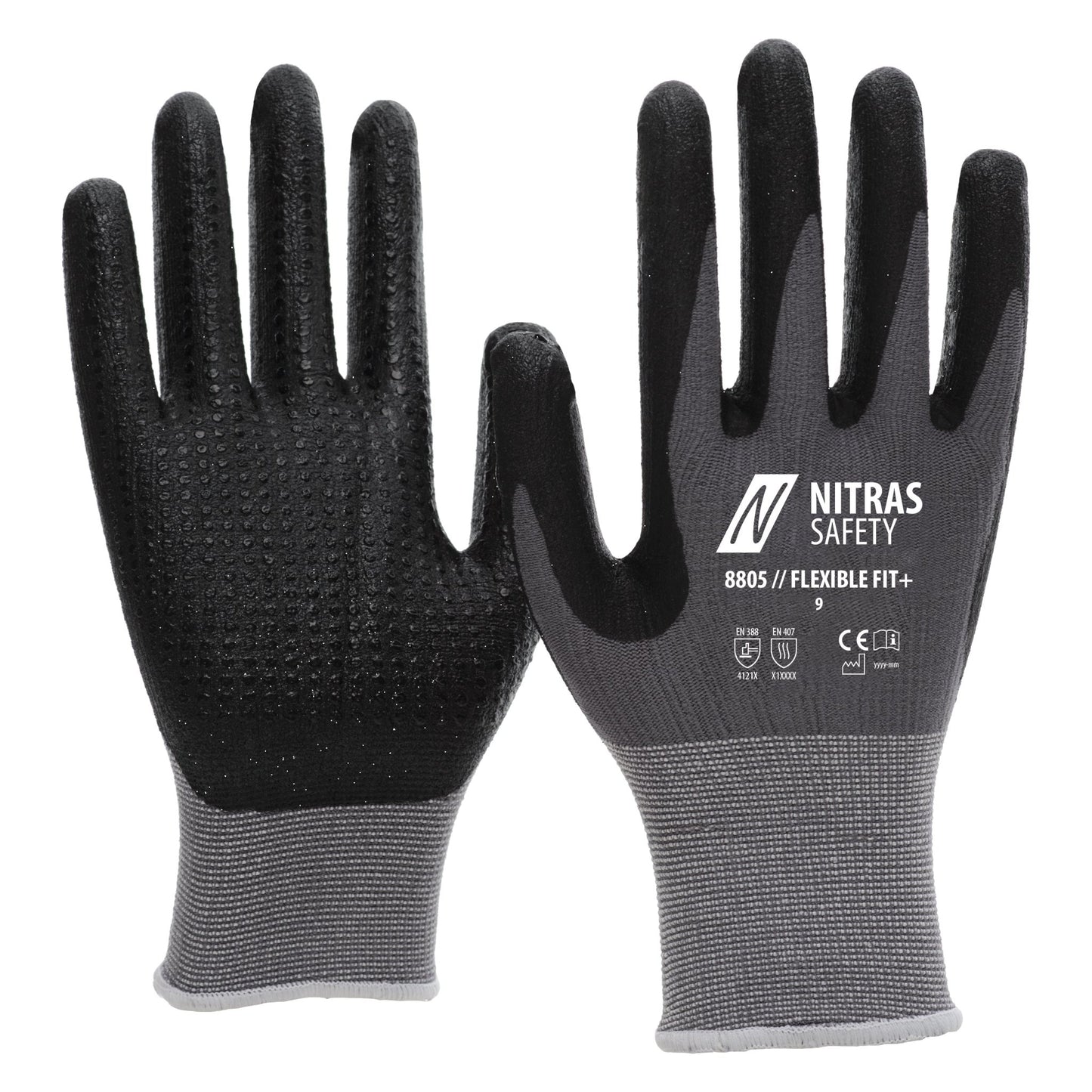 NITRAS FLEXIBLE FIT+, Montagehandschuhe, grau / schwarz