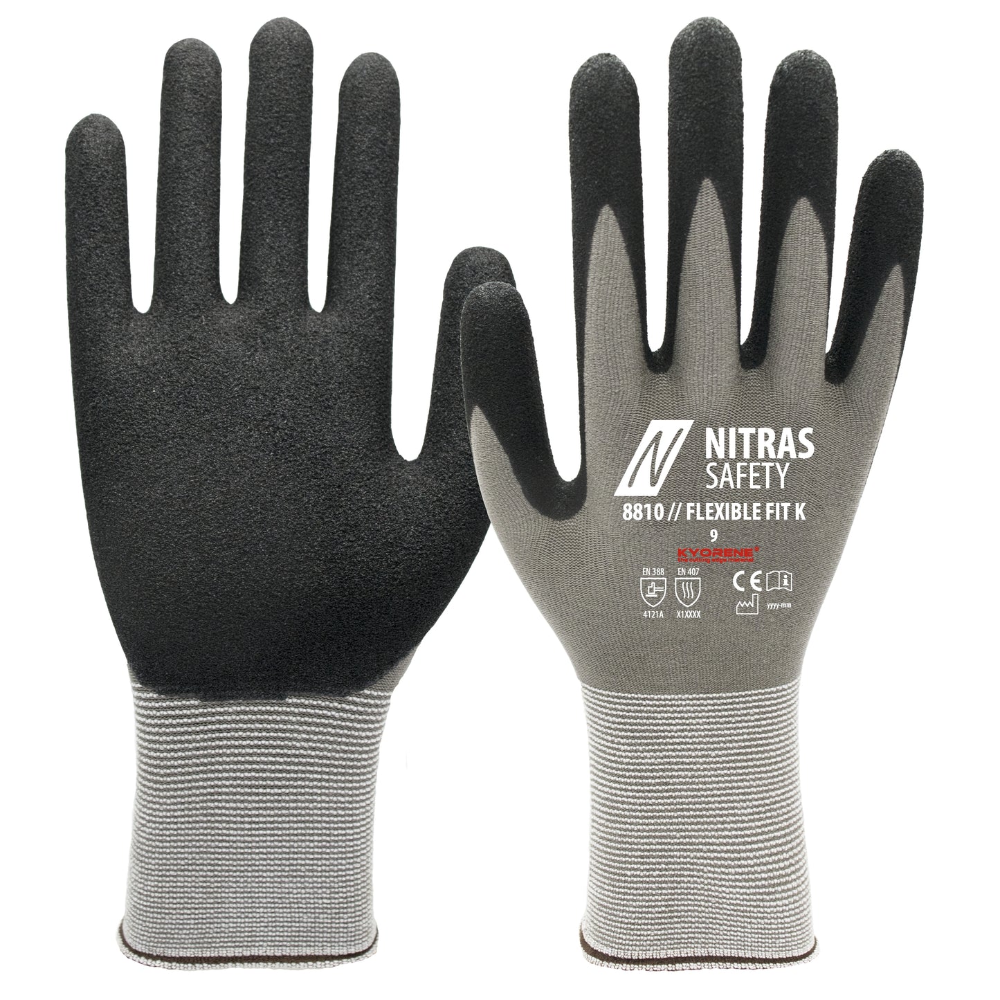 NITRAS FLEXIBLE FIT K, gants de montage, gris / noir
