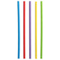 Fünf PAPSTAR 500 Shake-Halme Papier Ø 8 mm · 25 cm der PAPSTAR GmbH in den Farben Blau, Rot, Lila, Gelb und Grün stehen senkrecht nebeneinander von links nach rechts auf weißem Untergrund.