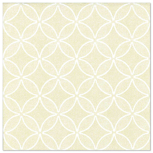Eine quadratische beige Fliese, inspiriert von PAPSTAR 50 Servietten "ROYAL Collection" 1/4-Falz 40 x 40 cm champagner von PAPSTAR GmbH, mit weißen, ineinandergreifenden Kreis- und Ovalmustern auf einem subtil strukturierten Hintergrund für einen raffinierten Look.