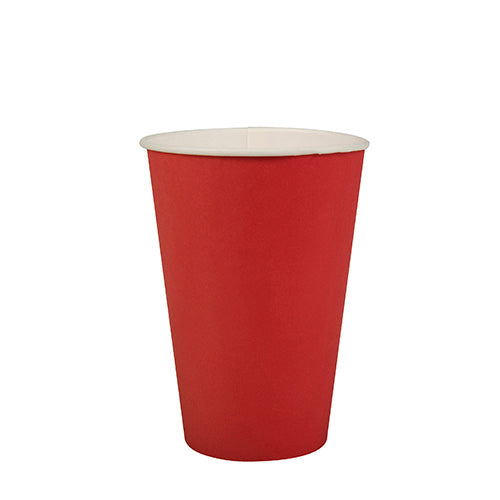 Un gobelet rouge PAPSTAR 20 (0,2 l, Ø 7 cm, 9,7 cm) en carton de PAPSTAR GmbH se tient debout avec un intérieur blanc sur un fond blanc.