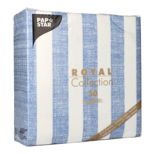 Un paquet de 50 PAPSTAR "ROYAL Collection" serviettes en papier bleu pli 1/4 (40 x 40 cm) de PAPSTAR GmbH dans un design élégant.
