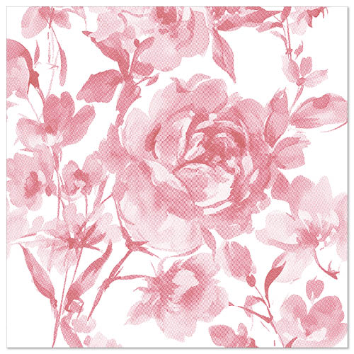 Un fond bordeaux avec un motif répétitif de roses et de feuilles dans un style aquarelle crée un look élégant, inspiré par les 50 serviettes "ROYAL Collection" 1/4-plis 40 x 40 cm de PAPSTAR GmbH.
