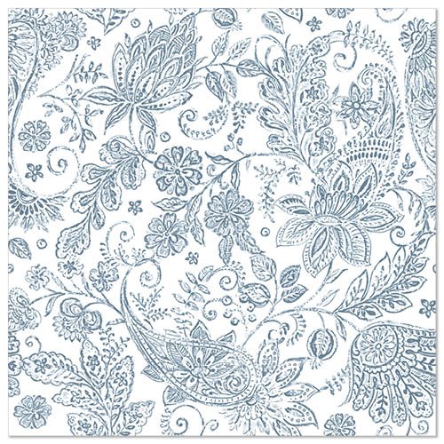 Fond blanc carré avec un motif paisley floral bleu dense et délicat - idéal pour PAPSTAR 50 serviettes "ROYAL Collection" pli 1/4 40 x 40 cm bleu de PAPSTAR GmbH.