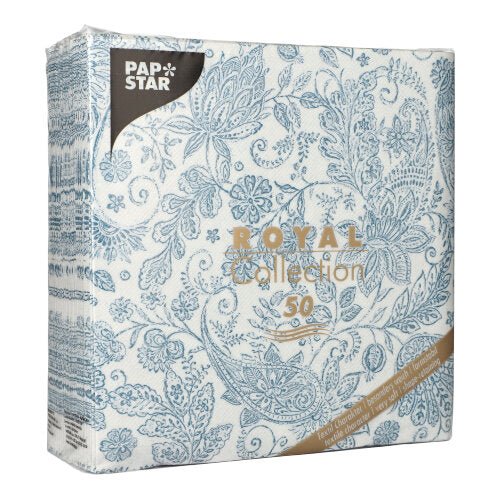 Un paquet de 50 PAPSTAR serviettes Royal Collection (40 x 40 cm, bleu, pliage 1/4) de PAPSTAR GmbH. Avec un design luxueux, idéal pour des occasions élégantes.