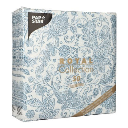 Un paquet de 50 PAPSTAR serviettes Royal Collection (40 x 40 cm, bleu, pliage 1/4) de PAPSTAR GmbH. Avec un design luxueux, idéal pour des occasions élégantes.