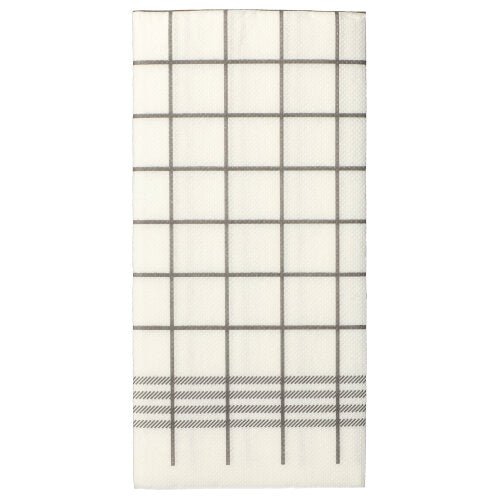 Eine weiße, 2-lagige Serviette „Kitchen Towel“ mit grauem Raster und diagonalen Linien, ähnlich den PAPSTAR 30 Servietten „PUNTO“ 1/8-Falz, 39x40cm, mikrogeprägt der PAPSTAR GmbH.