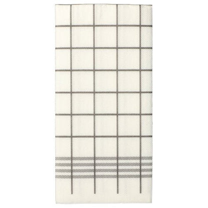Eine weiße, 2-lagige Serviette „Kitchen Towel“ mit grauem Raster und diagonalen Linien, ähnlich den PAPSTAR 30 Servietten „PUNTO“ 1/8-Falz, 39x40cm, mikrogeprägt der PAPSTAR GmbH.