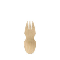 Le PAPSTAR Cuillère-fourchette en bambou « pure » (8,5 cm), alliant cuillère et fourchette en un seul ustensile, idéale pour les amuse-bouches. Lot de 50 pièces dans une boîte pliable – accessoires de fête durables proposés par PAPSTAR SARL.
