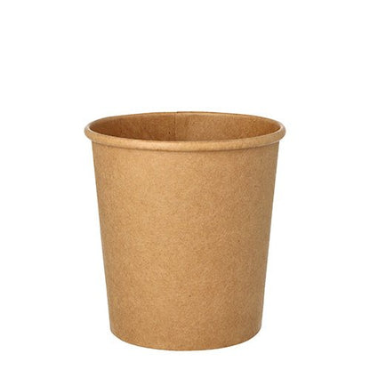 Un gobelet à soupe Starpak 25, en carton rond de 470 ml, Ø 9,8 cm, marron, est illustré sur un fond blanc. Le gobelet écologique a des côtés lisses et un bord roulé. Le set contient 25 pièces.
