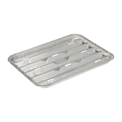 Die Starpak 10 Grillschalen Alu eckig (1,4 x 16,3 x 22,7 cm, 10 Stück) verfügen über erhöhte Kanten und abgerundete Ecken und eignen sich ideal als Einweg-Grillschalen. Abbildung auf weißem Hintergrund.