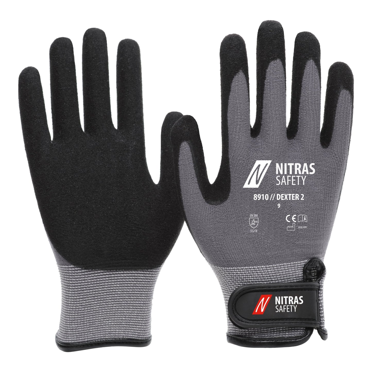 NITRAS DEXTER 2, Mechanikerhandschuhe, grau / schwarz