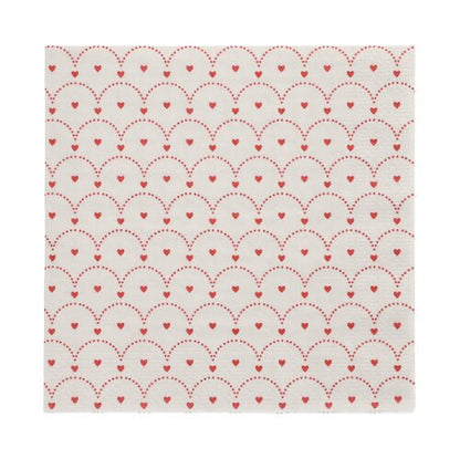 Die 3-lagigen Servietten der PAPSTAR GmbH (20er-Pack, 33x33 cm) zeigen ein Design aus rot gepunkteten Wellenlinien mit kleinen roten Herzen in jeder Wellenform.