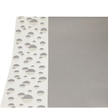 La nappe PAPSTAR (papier, 3 m x 1,2 m) de PAPSTAR GmbH est rectangulaire, avec une surface gris clair avec un bord blanc et des cercles gris de tailles différentes sur fond blanc.