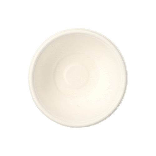 Un bol rond et blanc PAPSTAR en bagasse "pure" (Ø 11,2 cm, 200 ml, 200 pièces) de PAPSTAR GmbH est représenté vide vu de dessus sur un fond blanc. Le bol est écologique.