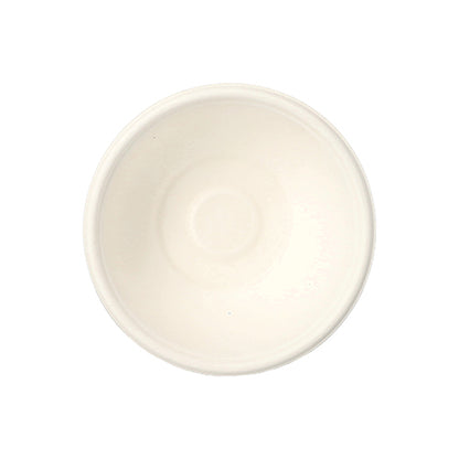 Un bol rond et blanc PAPSTAR en bagasse "pure" (Ø 11,2 cm, 200 ml, 200 pièces) de PAPSTAR GmbH est représenté vide vu de dessus sur un fond blanc. Le bol est écologique.